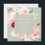 Invitación Elegant Watercolor Floral Sage Green Wedding<br><div class="desc">An elegant romantic wedding invitation features a watercolor floral bouquet in shades of blush and pink on a light sage green background. Personalize with all the important details such as your names,  wedding date,  time and venue location.</div>