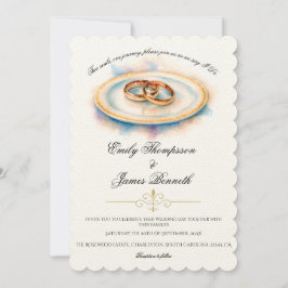 Invitación Elegant Watercolor Golden Rose Wedding Rings