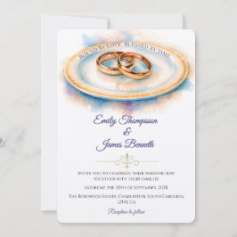 Invitación Elegant Watercolor Golden Rose Wedding Rings