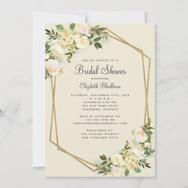 Invitación Elegant Watercolor Green Foilage Bridal Shower (Anverso)