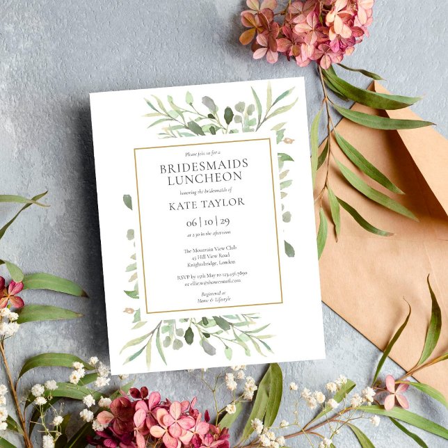 Invitación Elegant Watercolor Greenery Bridesmaids Luncheon (Subido por el creador)