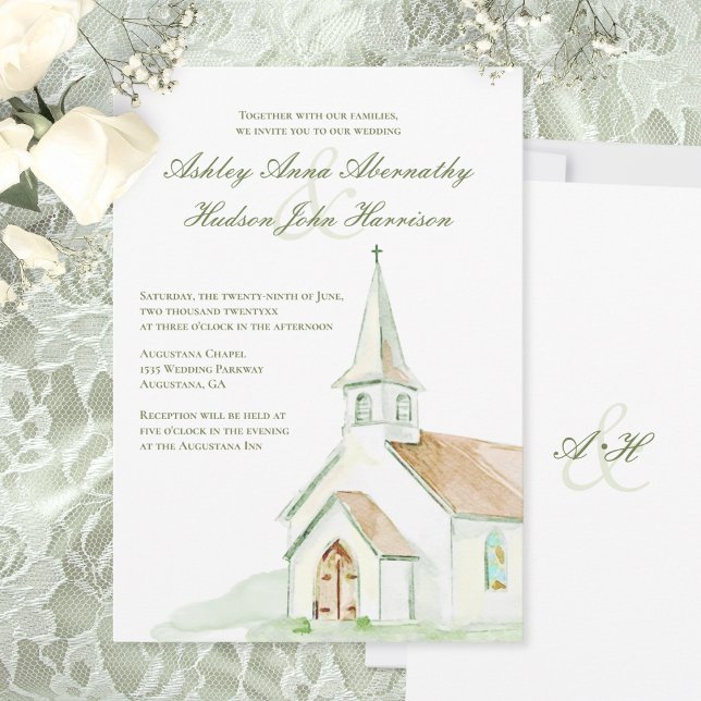 Invitación Elegant Watercolor Hand-painted Chapel Wedding  (Subido por el creador)