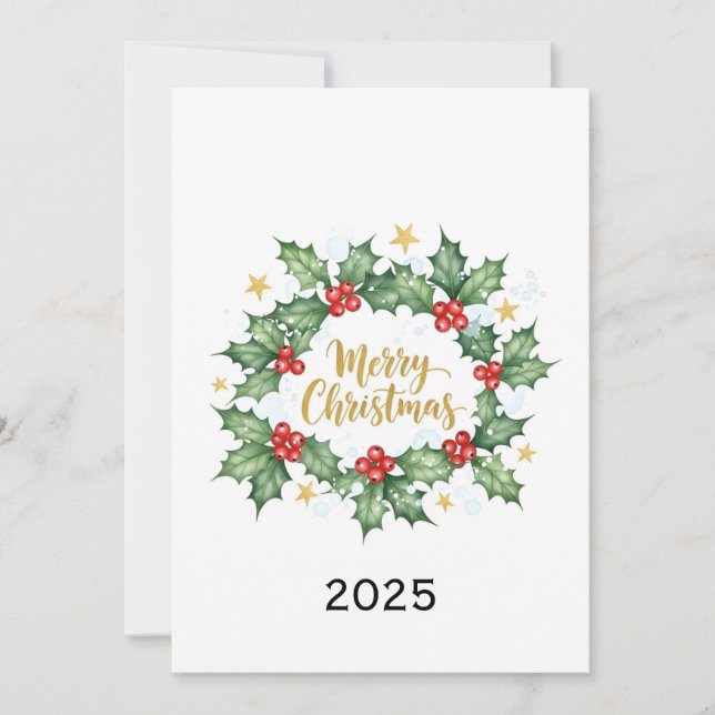 Invitación Elegant Watercolor Holly Merry Christmas (Anverso)