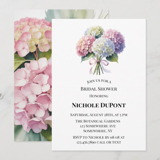 Invitación Elegant Watercolor Hydrangea Bridal Shower (Anverso / Reverso)
