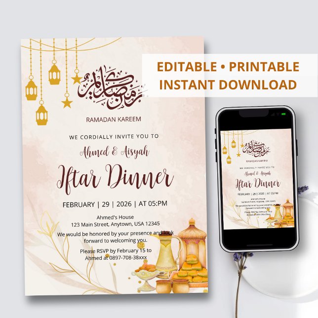 Invitación Elegant Watercolor Iftar Dinner Invitation Dates (Subido por el creador)