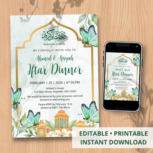 Invitación Elegant Watercolor Iftar Ramadan Dinner Invitation (Subido por el creador)