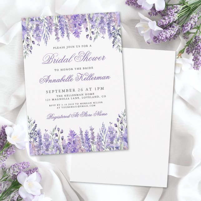 Invitación Elegant Watercolor Lavender Floral Bridal Shower (Elegant Watercolor Lavender Floral Bridal Shower Invitation)