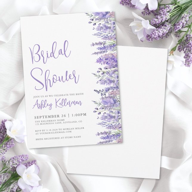 Invitación Elegant Watercolor Lavender Floral Bridal Shower (Elegant Watercolor Lavender Floral Bridal Shower Invitation)