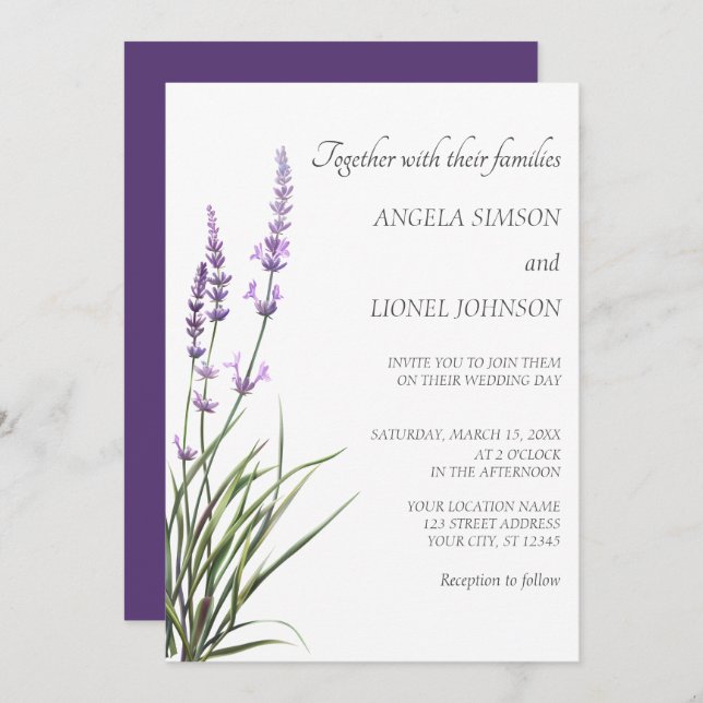 Invitación Elegant Watercolor Lavender Wedding  (Anverso / Reverso)