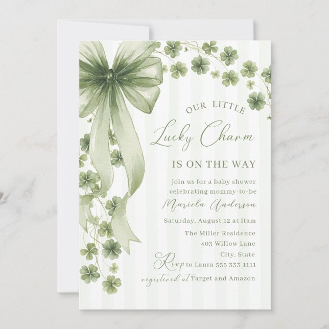 Invitación Elegant Watercolor little shamrockst Patrics Baby  (Anverso)