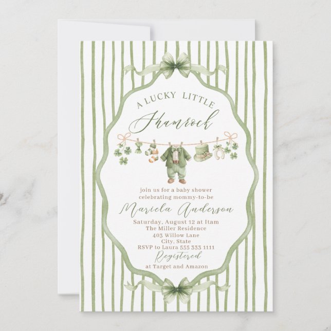 Invitación Elegant Watercolor little shamrockst Patrics Baby  (Anverso)