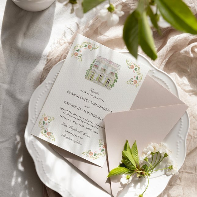 Invitación Elegant Watercolor Manor Rococo Wedding (Subido por el creador)