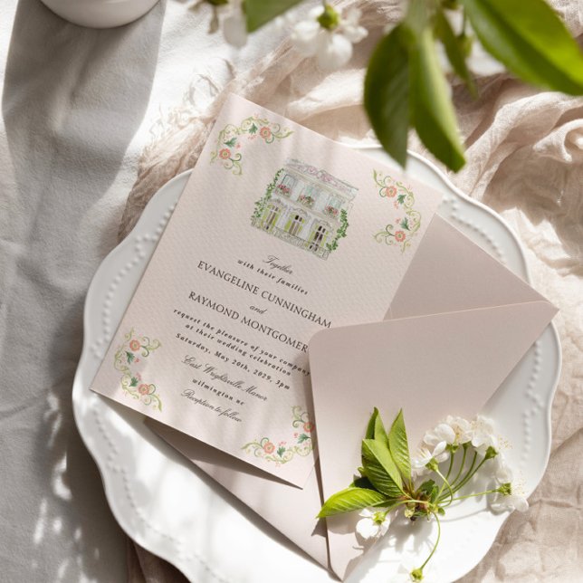 Invitación Elegant Watercolor Manor Rococo Wedding (Subido por el creador)