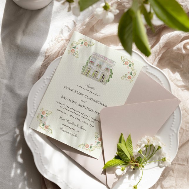 Invitación Elegant Watercolor Manor Rococo Wedding (Subido por el creador)