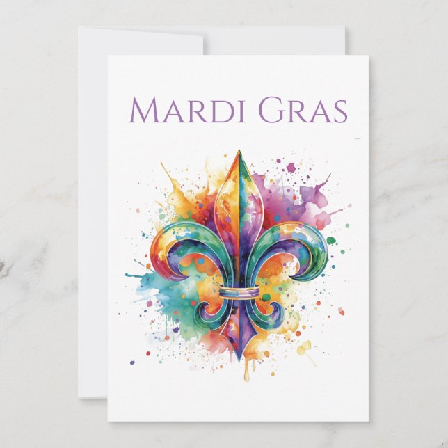 Invitación Elegant Watercolor Mardi Gras  (Anverso)
