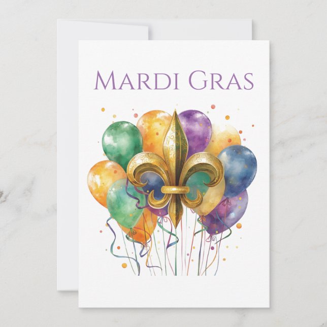 Invitación Elegant Watercolor Mardi Gras  (Anverso)