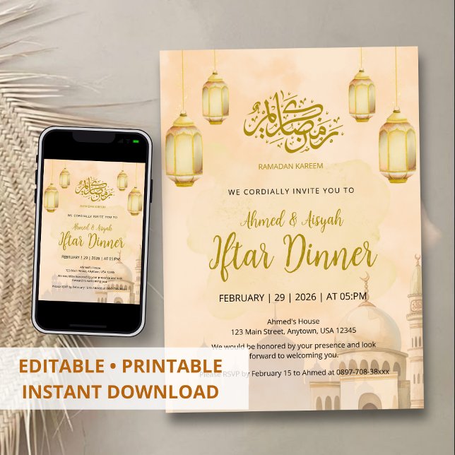 Invitación Elegant Watercolor Mosque Iftar Dinner Party (Subido por el creador)