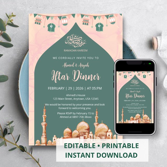 Invitación Elegant Watercolor Mosque Iftar Party Invitation (Subido por el creador)