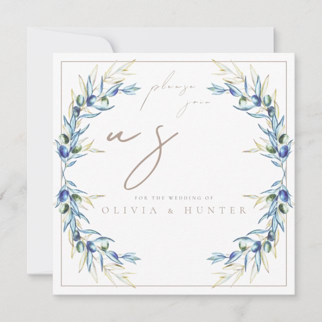 Invitación Elegant Watercolor Olive Branch Wedding Invitation (Anverso)