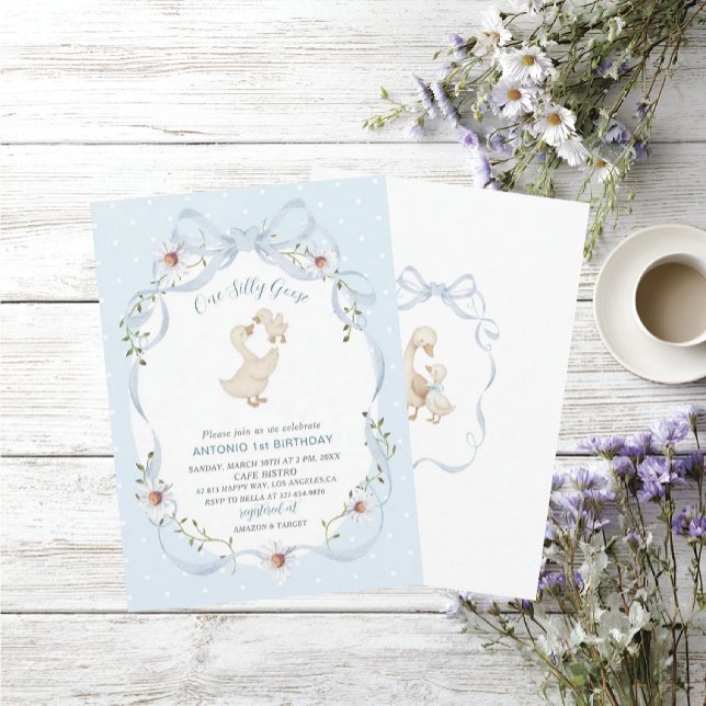 Invitación Elegant  Watercolor One 1st Birthday silly goose B (Subido por el creador)