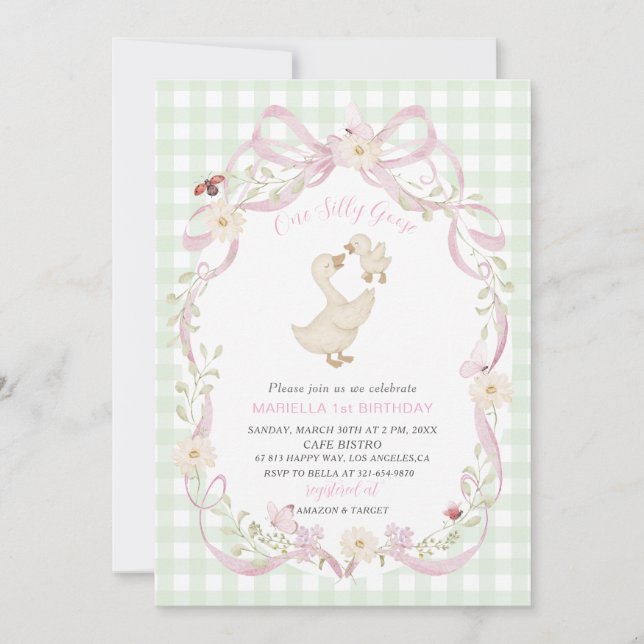 Invitación Elegant  Watercolor One 1st Birthday silly goose G (Anverso)
