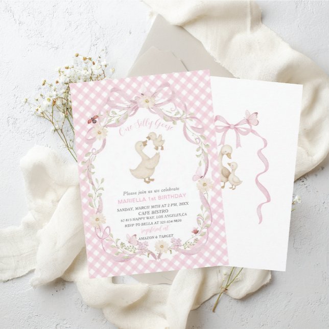 Invitación Elegant  Watercolor One 1st Birthday silly goose G (Subido por el creador)