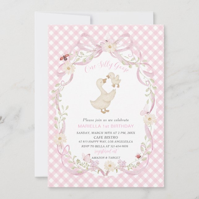 Invitación Elegant  Watercolor One 1st Birthday silly goose G (Anverso)