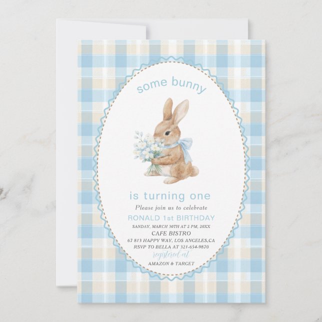 Invitación Elegant  Watercolor One 1st Birthday some bunny Gi (Anverso)