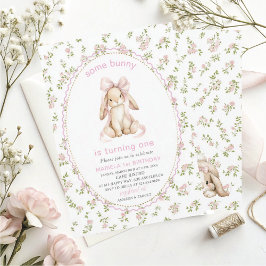 Invitación Elegant  Watercolor One 1st Birthday some bunny Gi