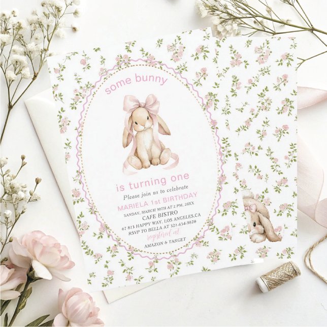 Invitación Elegant  Watercolor One 1st Birthday some bunny Gi (Subido por el creador)