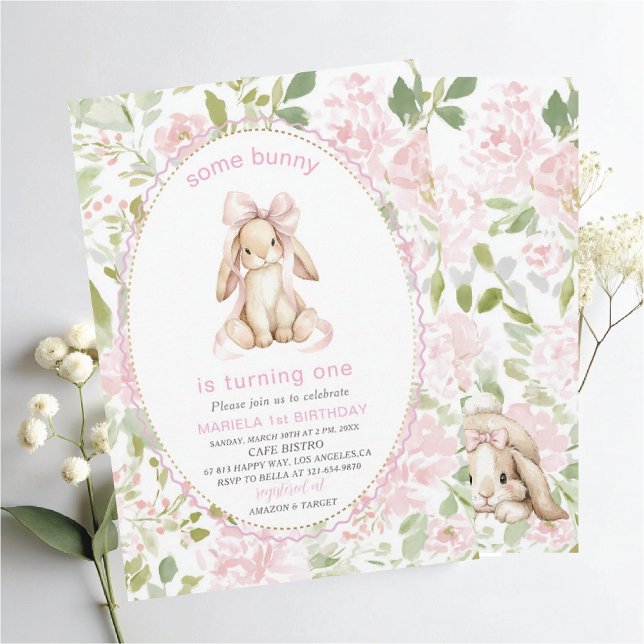 Invitación Elegant  Watercolor One 1st Birthday some bunny Gi (Subido por el creador)