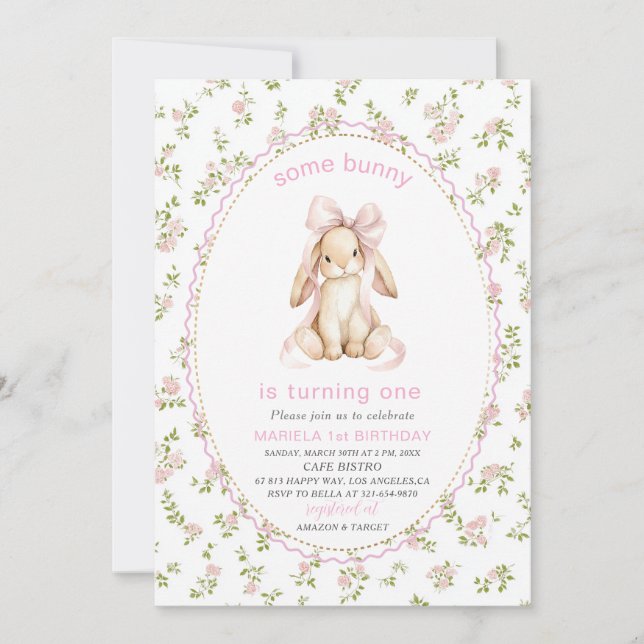 Invitación Elegant  Watercolor One 1st Birthday some bunny Gi (Anverso)