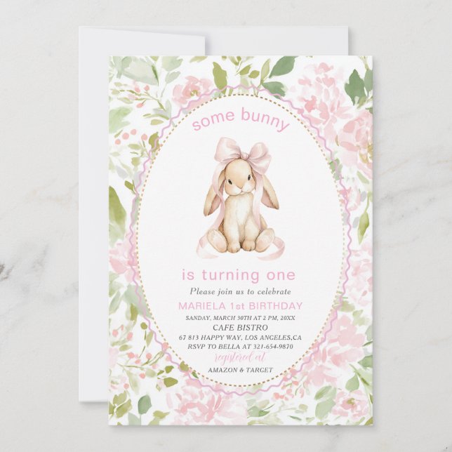 Invitación Elegant  Watercolor One 1st Birthday some bunny Gi (Anverso)