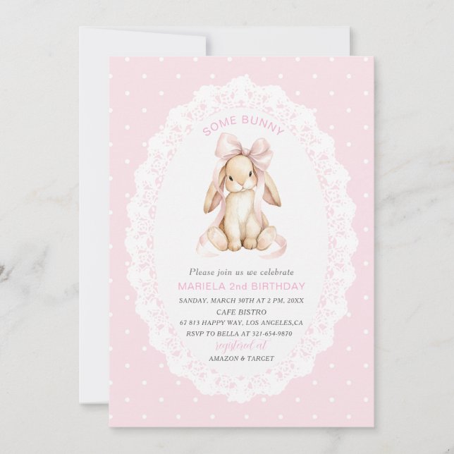 Invitación Elegant  Watercolor One 2nd Birthday some bunny gi (Anverso)
