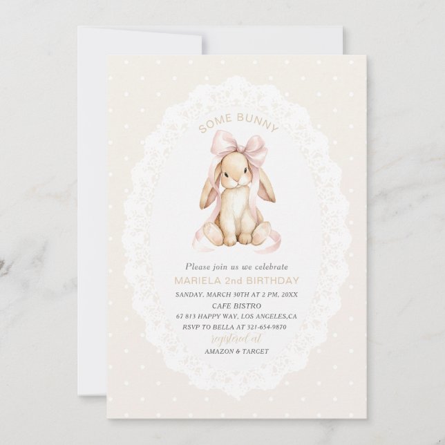 Invitación Elegant  Watercolor One 2nd Birthday some bunny gi (Anverso)