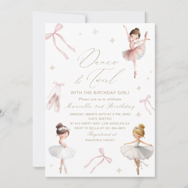 Invitación Elegant  Watercolor One 3rd Birthday tutu cute Gir (Anverso)