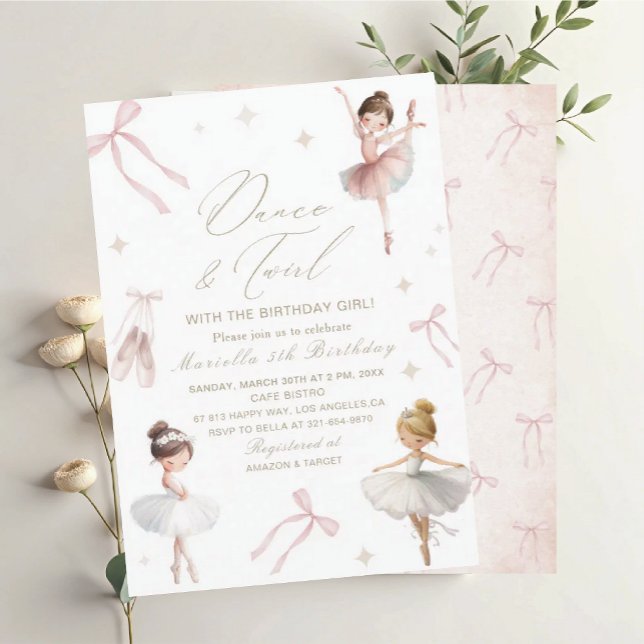 Invitación Elegant  Watercolor One 5th Birthday tutu cute Gir (Subido por el creador)