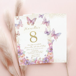 Invitación Elegant  Watercolor One 8th Birthday Butterfly Gir