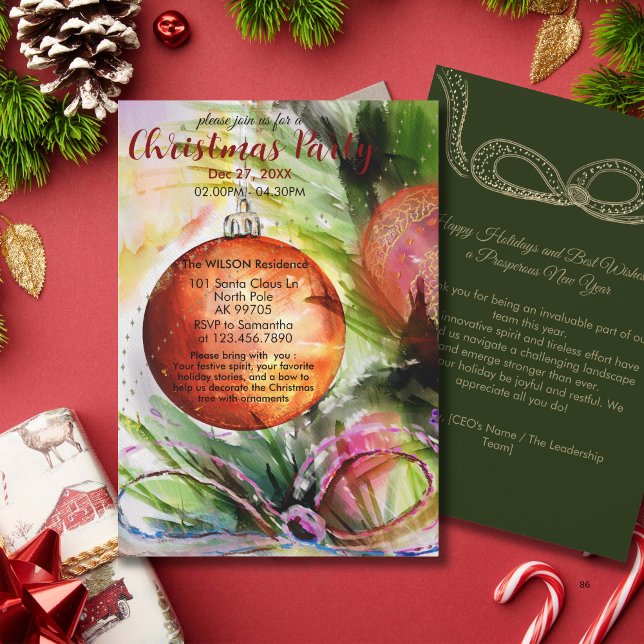 Invitación Elegant Watercolor Ornament Christmas Party (Elegant Watercolor Ornament Christmas Party Invitation)