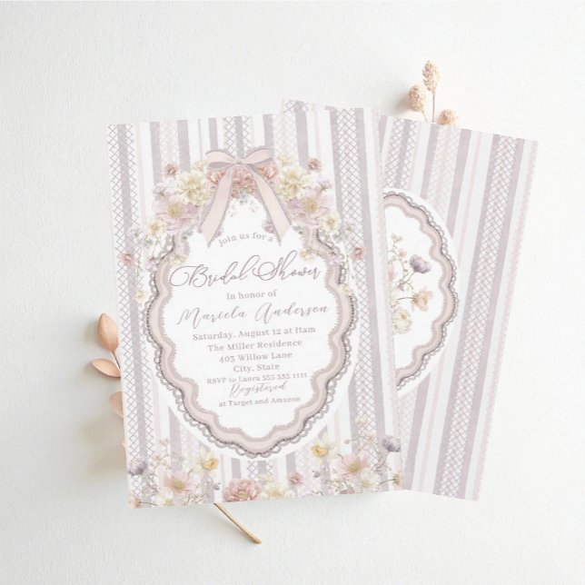 Invitación Elegant Watercolor pastel wildflower bow lace Brid (Subido por el creador)