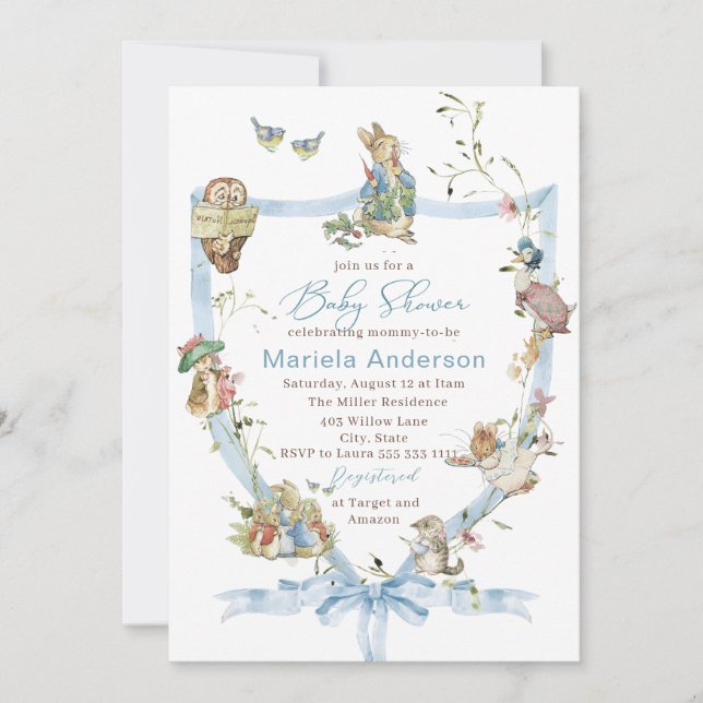 Invitación Elegant Watercolor Peter Rabbit wildflower  Baby S (Anverso)