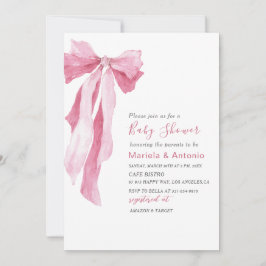 Invitación Elegant  Watercolor Pink Bow Girl Baby Shower