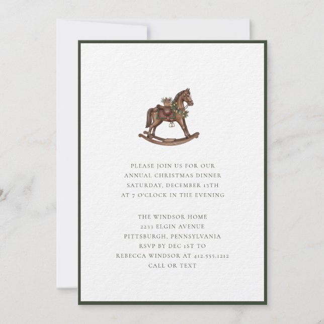 Invitación Elegant Watercolor Rocking Horses Plaid Christmas  (Anverso)