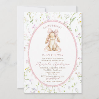 Invitación Elegant Watercolor some bunny pink bow Baby Shower