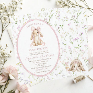 Invitación Elegant Watercolor some bunny pink bow Baby Shower