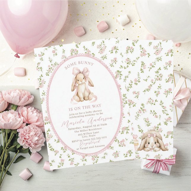 Invitación Elegant Watercolor some bunny pink bow Baby Shower (Subido por el creador)