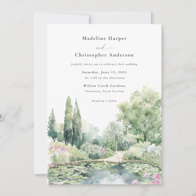 Invitación Elegant Watercolor Summer Garden Wedding (Anverso)