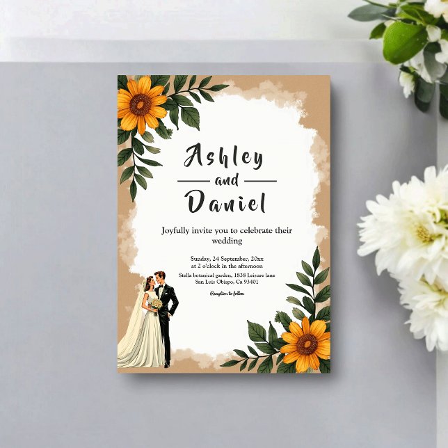 Invitación Elegant Watercolor Sunflower Summer Floral Wedding (Subido por el creador)