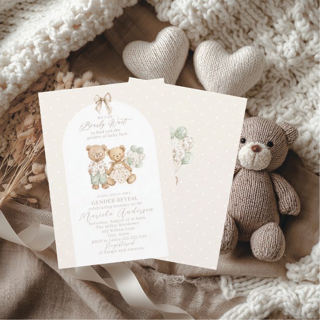 Invitación Elegant Watercolor Teddy Bear gender reveal Baby S (Subido por el creador)