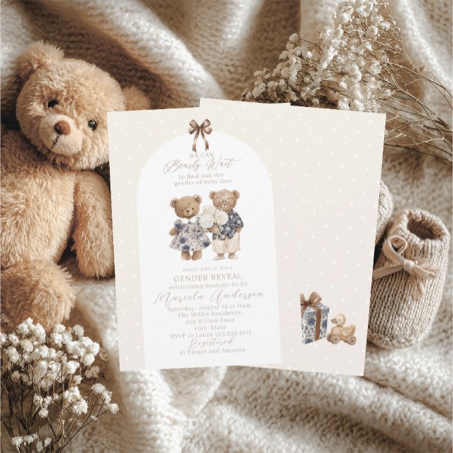 Invitación Elegant Watercolor Teddy Bear gender reveal Baby S (Subido por el creador)